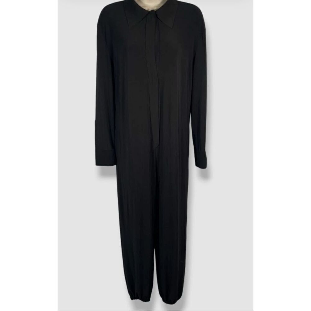 Norma Kamali Women's Black Crop Long-Sleeve Jumpsuit Size Small